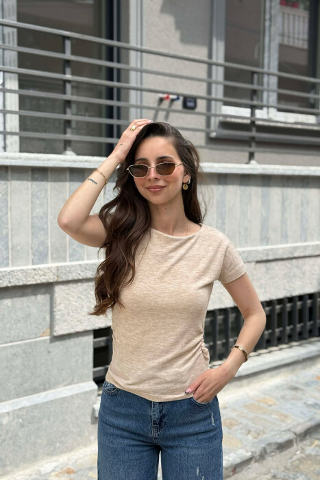ONE COLOR SIMPLE WOMEN T-SHIRT BEIGE/BEZHE - KLAUDIO FASHION