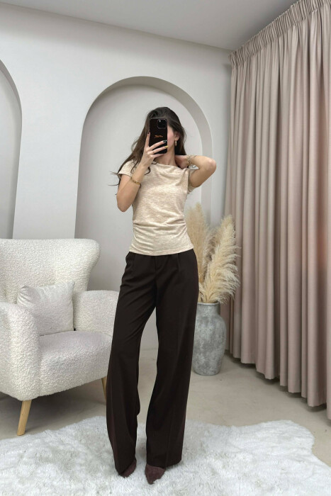 ONE COLOR SIMPLE WOMEN T-SHIRT BEIGE/BEZHE - 3