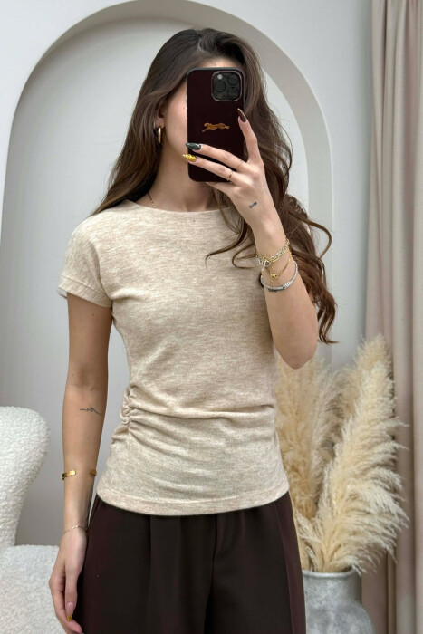 ONE COLOR SIMPLE WOMEN T-SHIRT BEIGE/BEZHE - 4