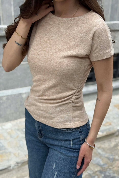 ONE COLOR SIMPLE WOMEN T-SHIRT BEIGE/BEZHE - 4