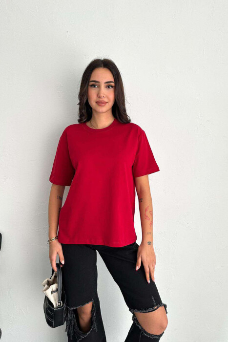 ONE COLOR SIMPLE WOMEN T-SHIRT BURGUNDY/VISHNJE 