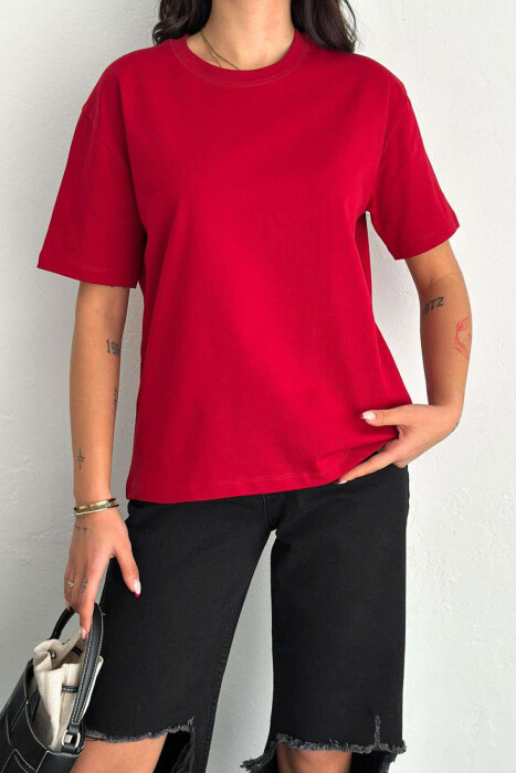 ONE COLOR SIMPLE WOMEN T-SHIRT BURGUNDY/VISHNJE - 2