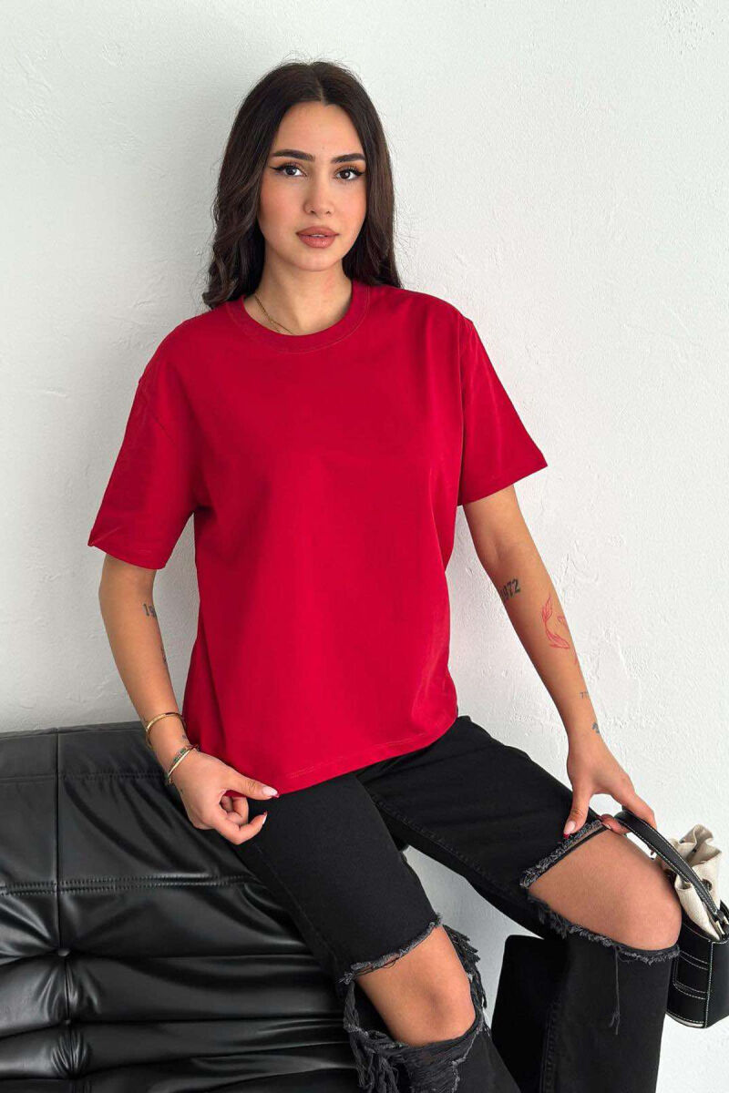 ONE COLOR SIMPLE WOMEN T-SHIRT BURGUNDY/VISHNJE - 3