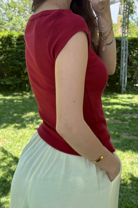 ONE COLOR SIMPLE WOMEN T-SHIRT BURGUNDY/VISHNJE - 3