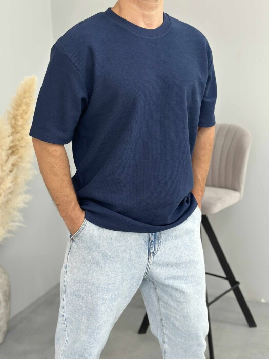 ONE COLOR SIMPLE MEN T-SHIRT DARK BLUE/BEE - KLAUDIO FASHION