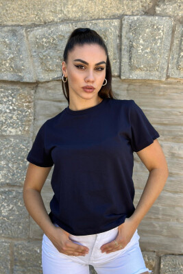 ONE COLOR SIMPLE WOMEN T-SHIRT DARK BLUE/BEE 