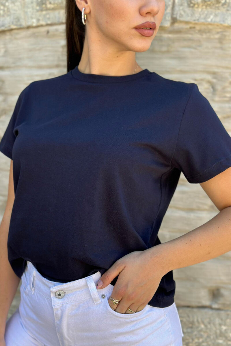 ONE COLOR SIMPLE WOMEN T-SHIRT DARK BLUE/BEE - 3