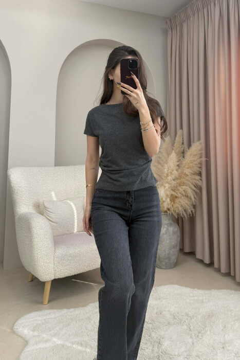 ONE COLOR SIMPLE WOMEN T-SHIRT DARK GREY/GEE - KLAUDIO FASHION