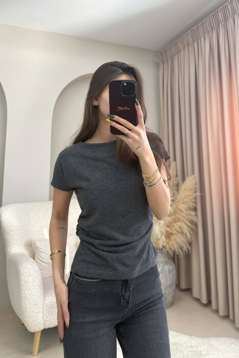 ONE COLOR SIMPLE WOMEN T-SHIRT DARK GREY/GEE - 2