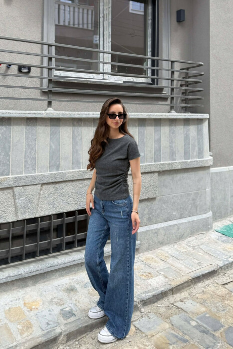 ONE COLOR SIMPLE WOMEN T-SHIRT DARK GREY/GEE - 3
