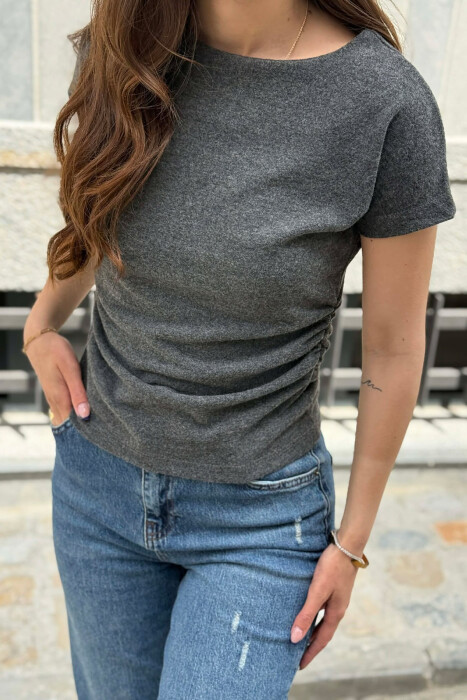 ONE COLOR SIMPLE WOMEN T-SHIRT DARK GREY/GEE - 4