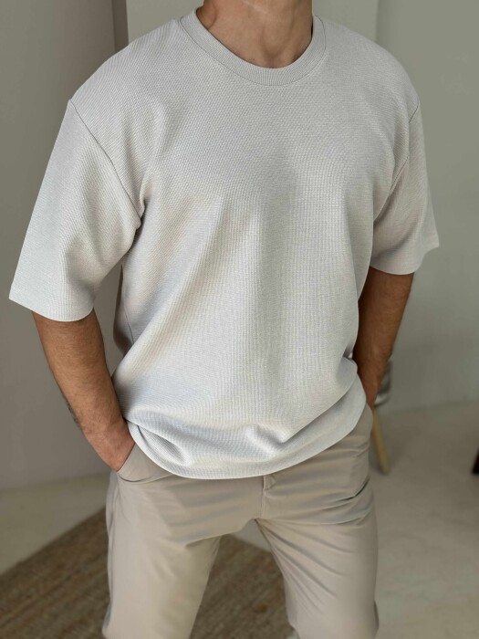 ONE COLOR SIMPLE MEN T-SHIRT LIGHT BEIGE/BZHZB - KLAUDIO FASHION