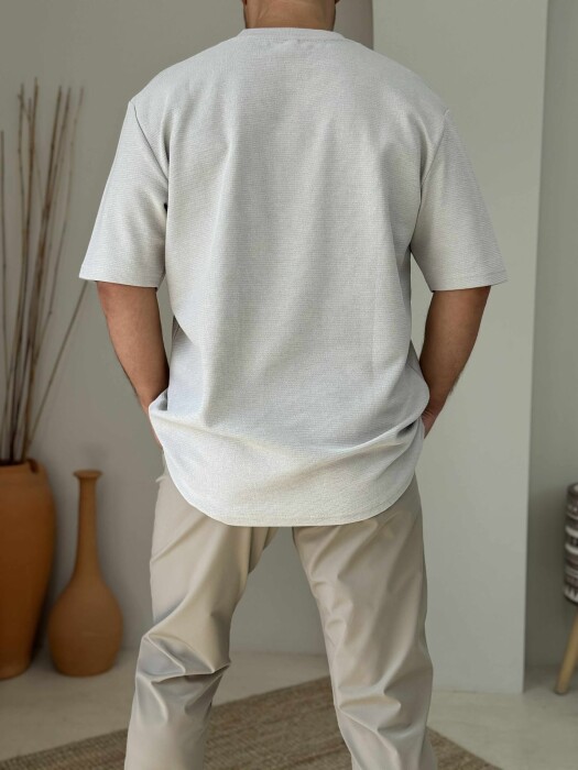 ONE COLOR SIMPLE MEN T-SHIRT LIGHT BEIGE/BZHZB - 3