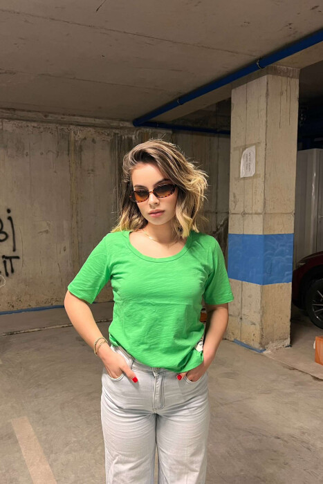ONE COLOR SIMPLE WOMEN T-SHIRT LIGHT GREEN/JEZB 