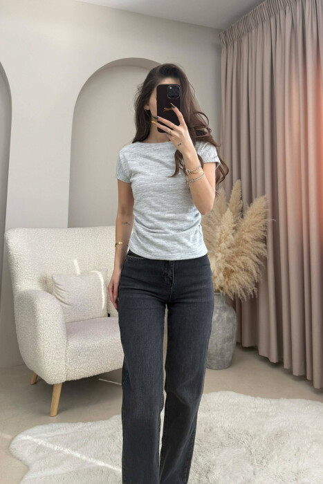 ONE COLOR SIMPLE WOMEN T-SHIRT LIGHT GREY/GZ - KLAUDIO FASHION