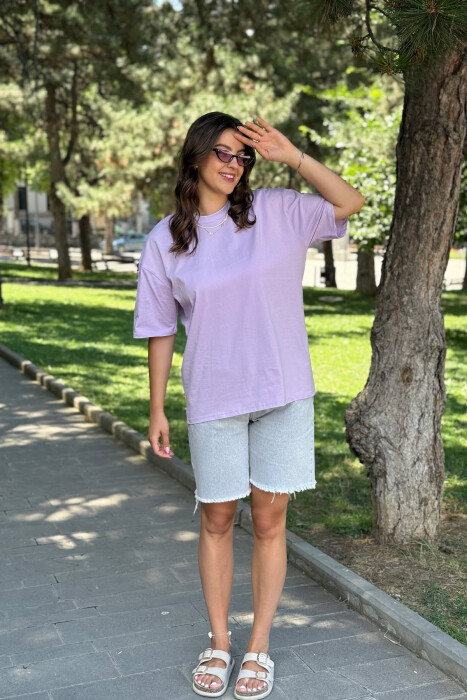 ONE COLOR SIMPLE WOMEN T-SHIRT LIGHT PURPLE/LEZB 