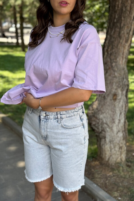 ONE COLOR SIMPLE WOMEN T-SHIRT LIGHT PURPLE/LEZB - 2