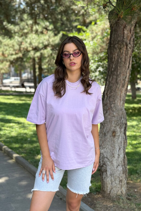 ONE COLOR SIMPLE WOMEN T-SHIRT LIGHT PURPLE/LEZB - 3
