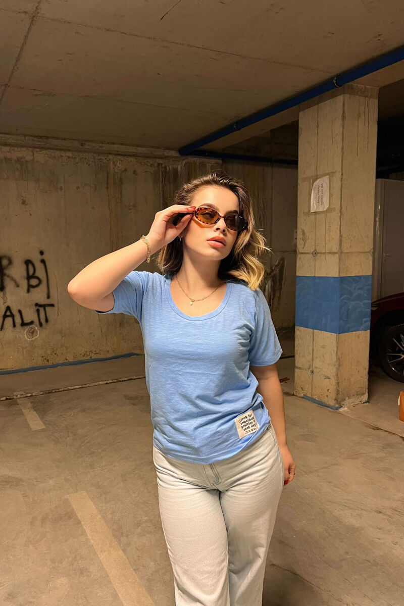 ONE COLOR SIMPLE WOMEN T-SHIRT LIGHTBLUE/BZ - 2