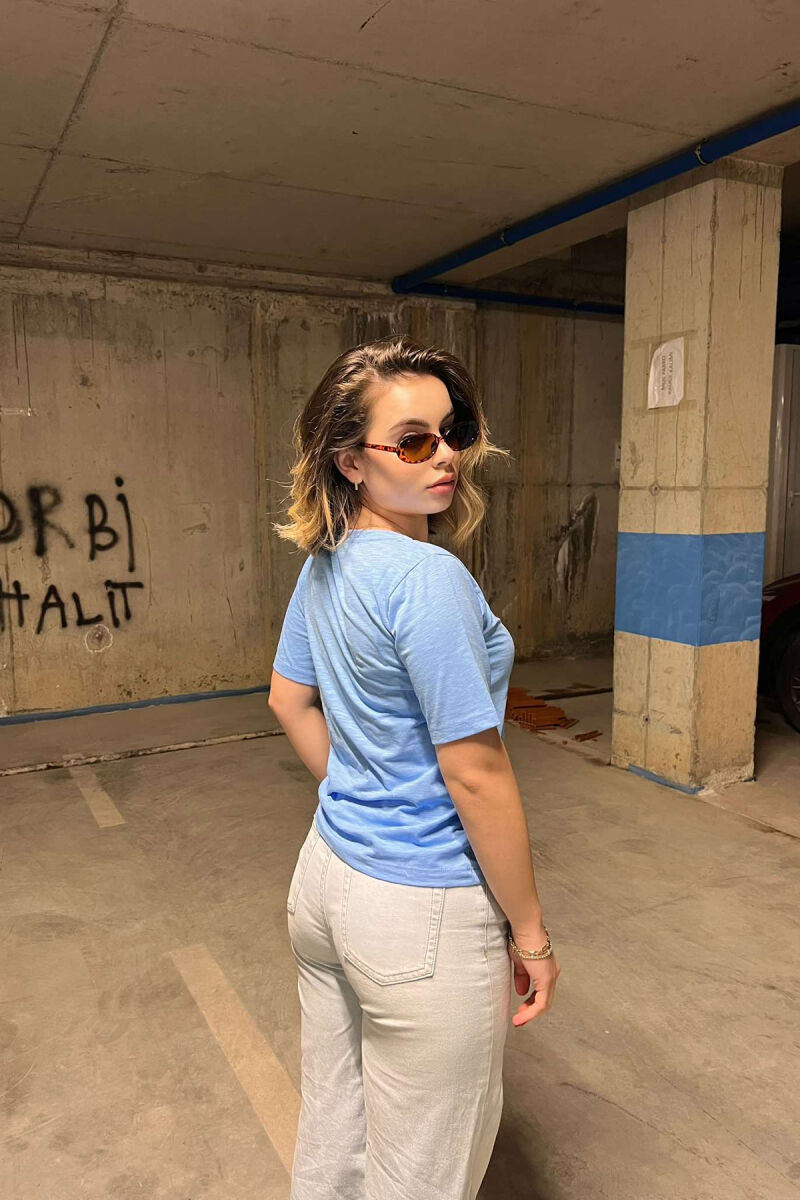 ONE COLOR SIMPLE WOMEN T-SHIRT LIGHTBLUE/BZ - 3