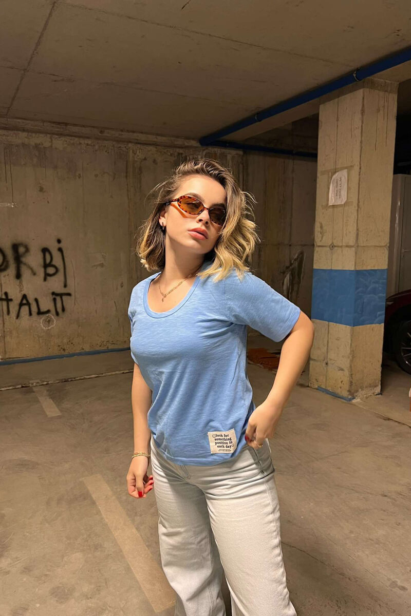 ONE COLOR SIMPLE WOMEN T-SHIRT LIGHTBLUE/BZ - 4