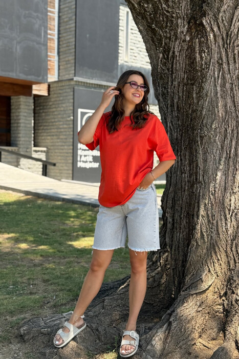 ONE COLOR SIMPLE WOMEN T-SHIRT ORANGE/PORTOKALLI 