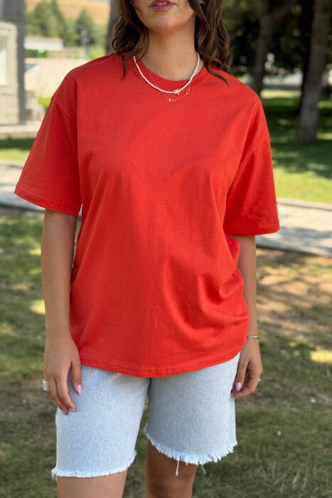 ONE COLOR SIMPLE WOMEN T-SHIRT ORANGE/PORTOKALLI - 2