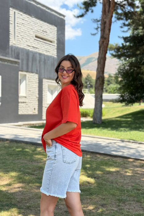 ONE COLOR SIMPLE WOMEN T-SHIRT ORANGE/PORTOKALLI - 4