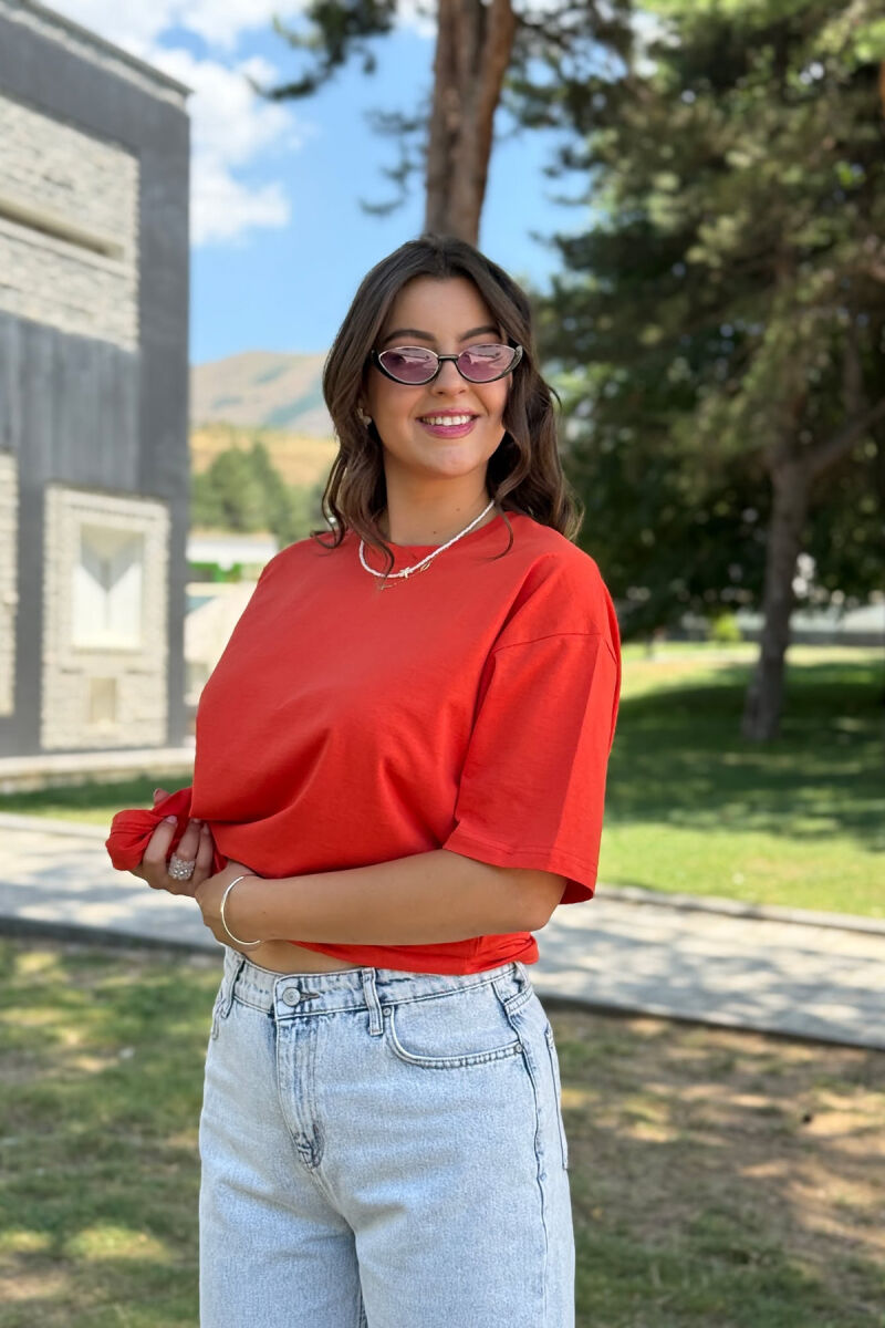 ONE COLOR SIMPLE WOMEN T-SHIRT ORANGE/PORTOKALLI - 5