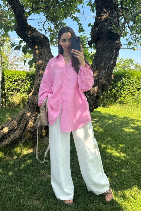 ONE COLOR SIMPLE WOMEN SHIRT PINK/ROZE - 1