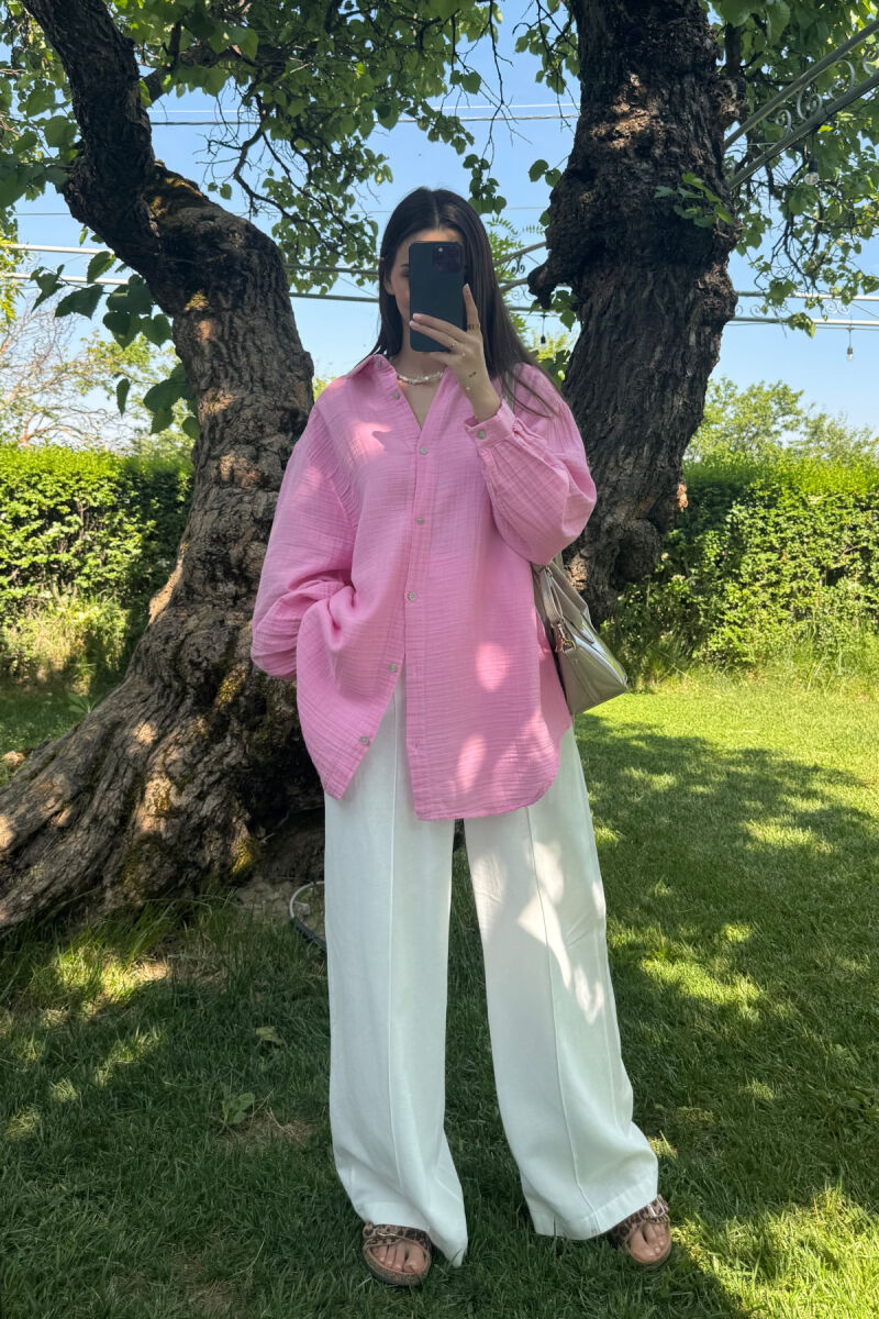 ONE COLOR SIMPLE WOMEN SHIRT PINK/ROZE - 2