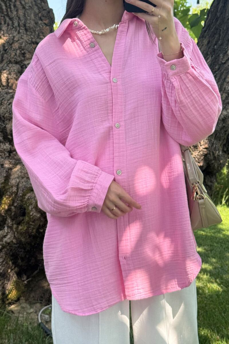 ONE COLOR SIMPLE WOMEN SHIRT PINK/ROZE - 3