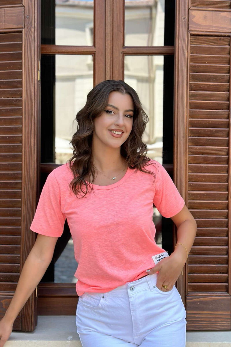 ONE COLOR SIMPLE WOMEN T-SHIRT PINK/ROZE - 1