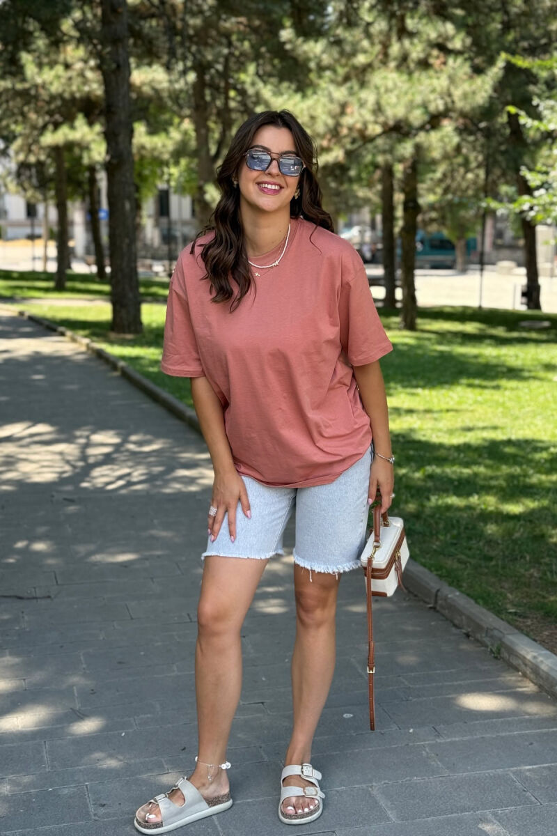 ONE COLOR SIMPLE WOMEN T-SHIRT POWDER/PUDER - 1