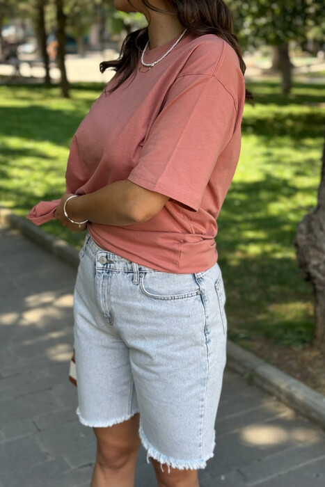 ONE COLOR SIMPLE WOMEN T-SHIRT POWDER/PUDER - 4