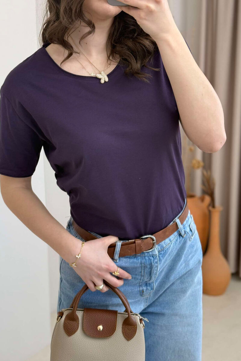 ONE COLOR SIMPLE WOMEN T-SHIRT PURPLE/LEJLA - 5