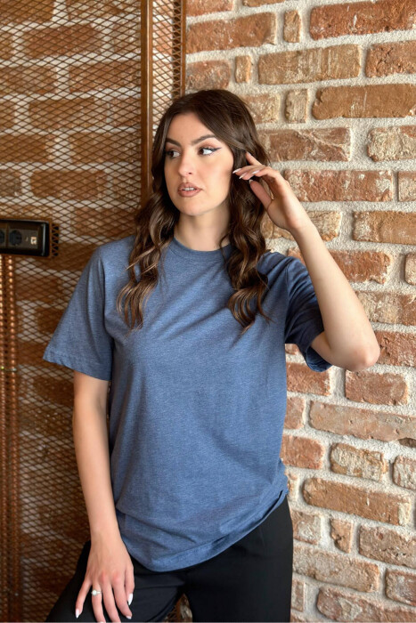 ONE COLOR SIMPLE WOMEN T-SHIRT STEELBLUE/BLU CELIKU - 3