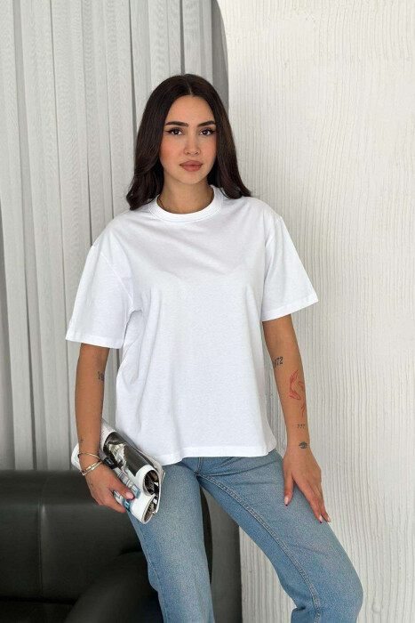 ONE COLOR SIMPLE WOMEN T-SHIRT WHITE-E BARDHE 