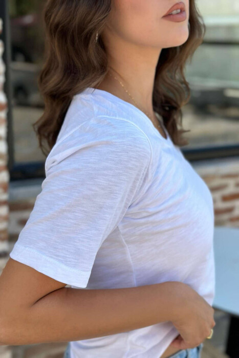 ONE COLOR SIMPLE WOMEN T-SHIRT WHITE-E BARDHE - 6