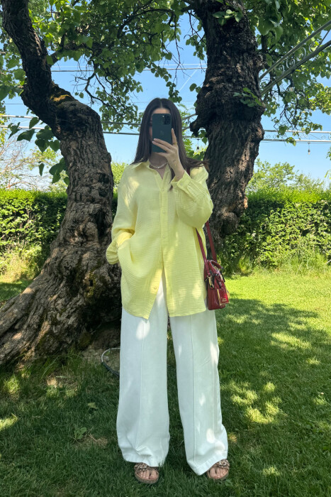 ONE COLOR SIMPLE WOMEN SHIRT YELLOW/E VERDHE 