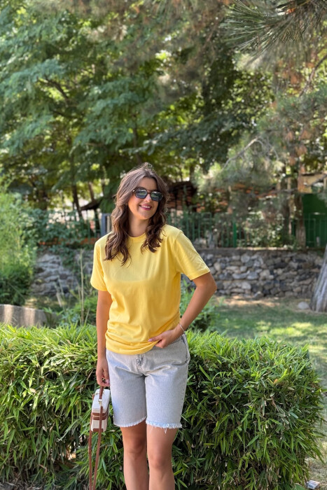 ONE COLOR SIMPLE WOMEN T-SHIRT YELLOW/E VERDHE - 1