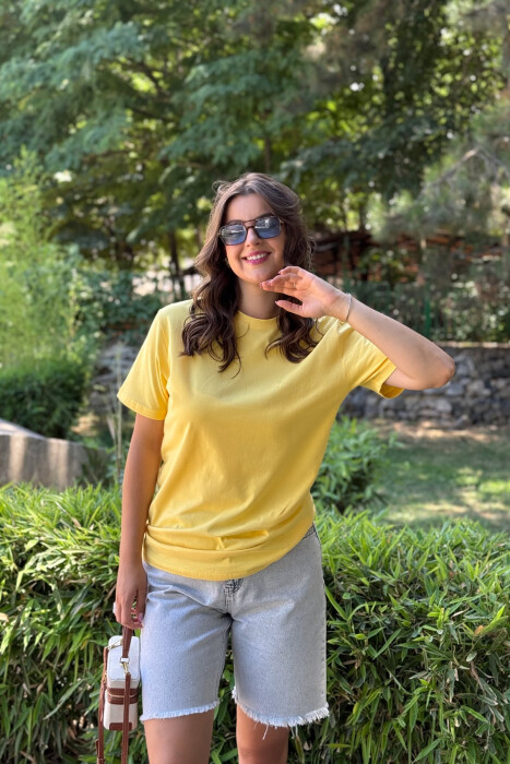 ONE COLOR SIMPLE WOMEN T-SHIRT YELLOW/E VERDHE - 2