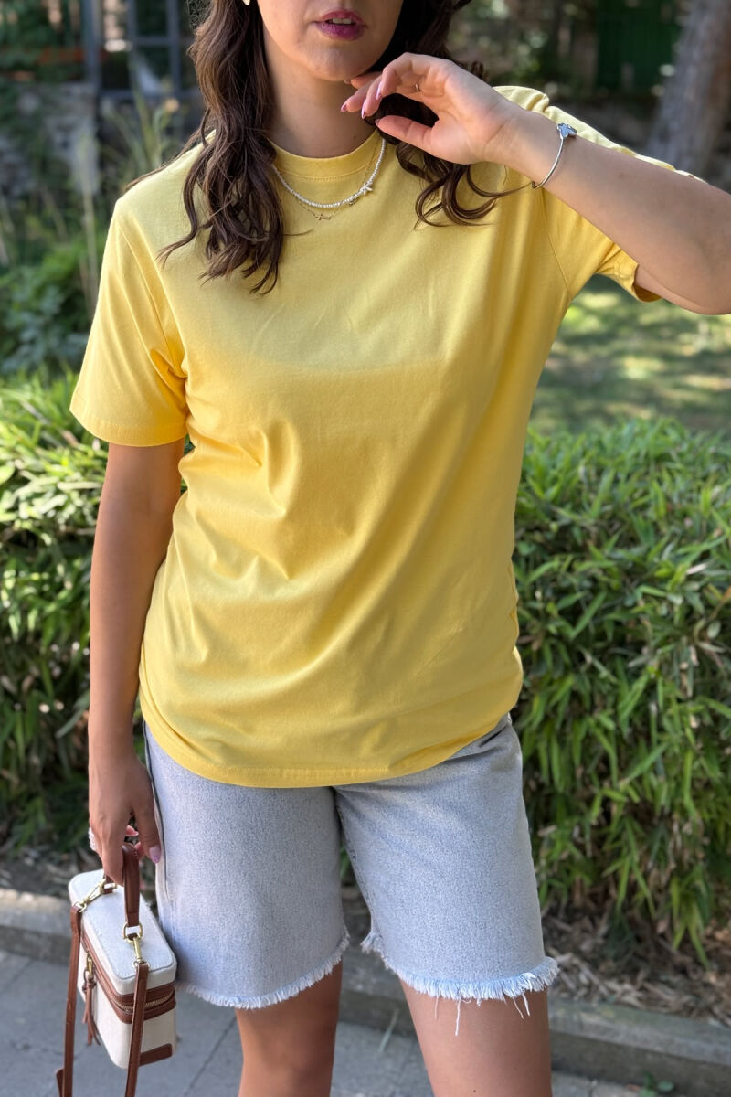 ONE COLOR SIMPLE WOMEN T-SHIRT YELLOW/E VERDHE - 3