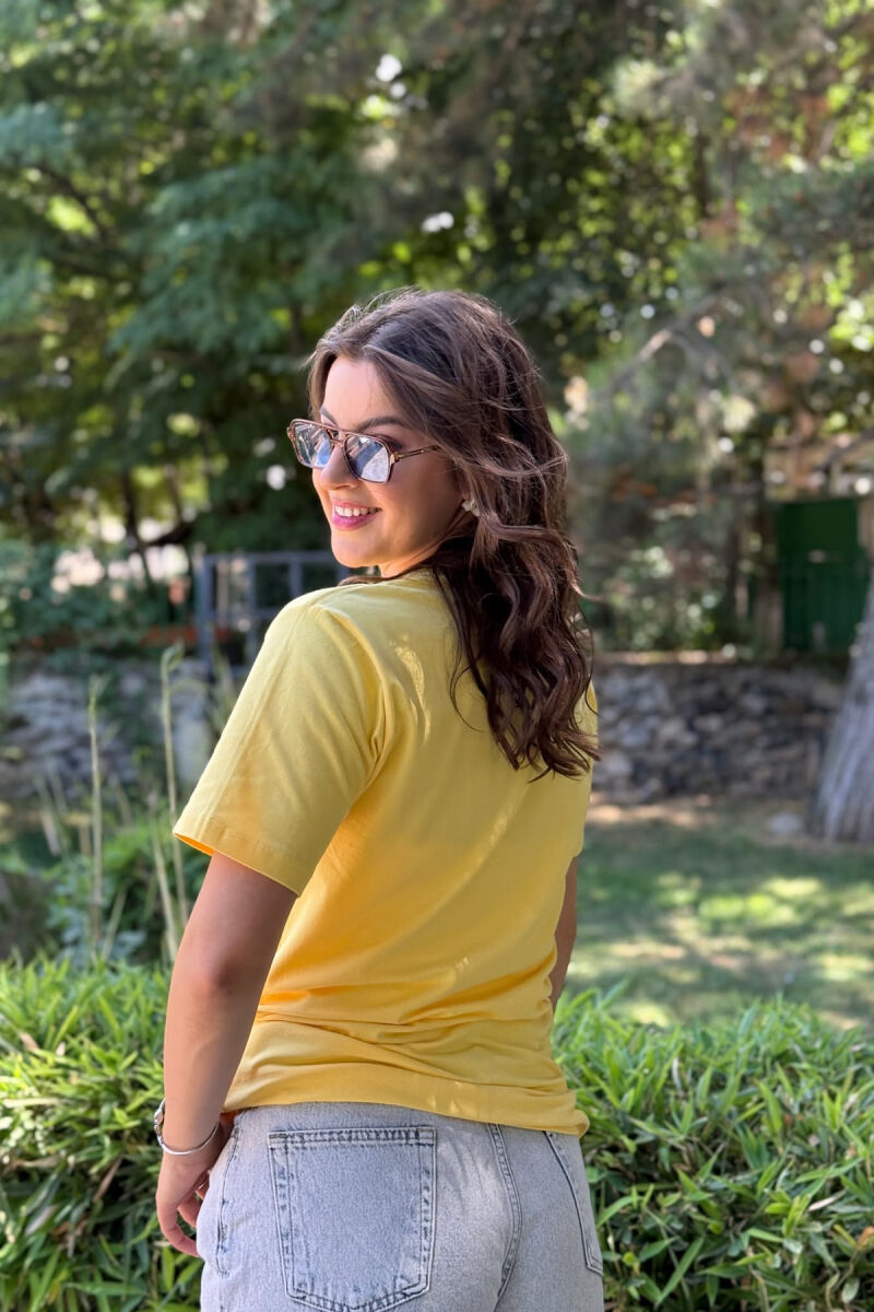 ONE COLOR SIMPLE WOMEN T-SHIRT YELLOW/E VERDHE - 4
