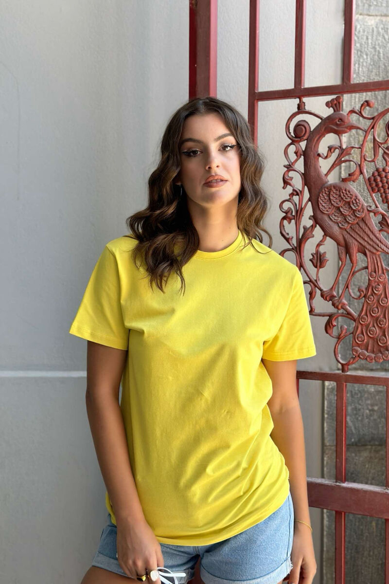 ONE COLOR SIMPLE WOMEN T-SHIRT YELLOW/E VERDHE - 2