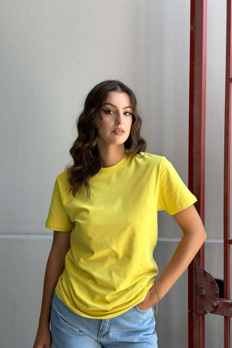 ONE COLOR SIMPLE WOMEN T-SHIRT YELLOW/E VERDHE - 3