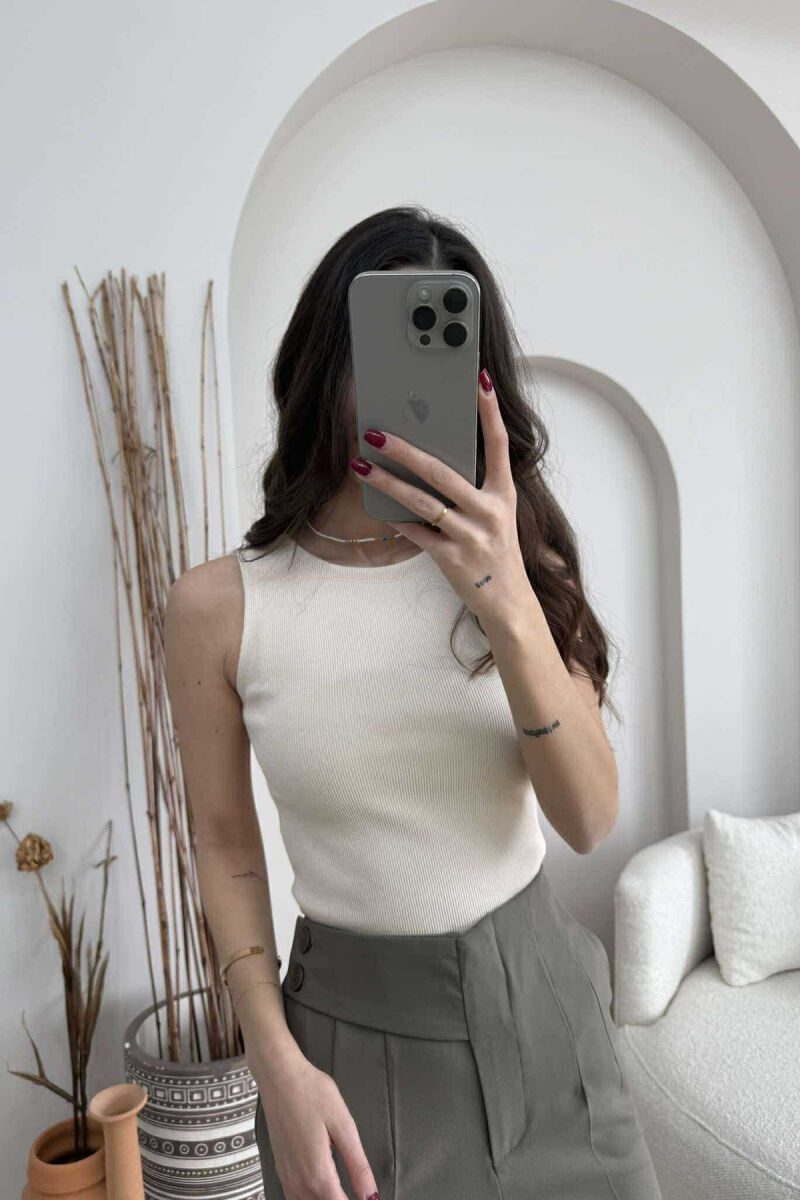 ONE COLOR SIMPLE WOMEN TANK TOP ANTIQUEWHITE/ANTIKE - 2