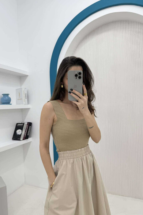 ONE COLOR SIMPLE WOMEN TANK TOP BEIGE/BEZHE 