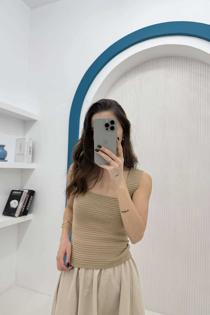 ONE COLOR SIMPLE WOMEN TANK TOP BEIGE/BEZHE - 2