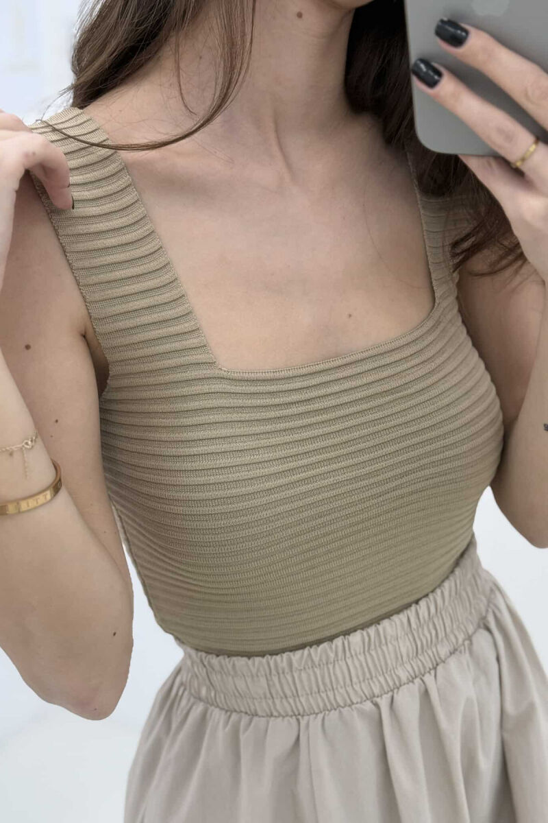 ONE COLOR SIMPLE WOMEN TANK TOP BEIGE/BEZHE - 3